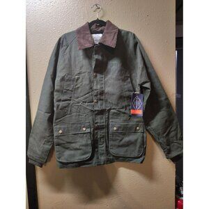 St John's Bay farm jacket olive green brown corduroy collar snap zip large pocke